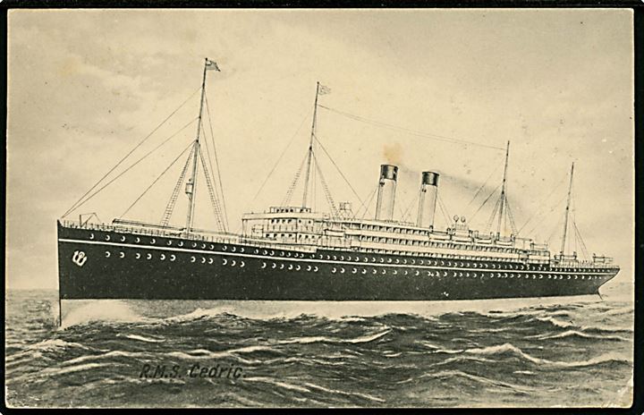 Cedric, S/S, White Star Line, Liverpool. Sendt fra Queenstown d. 13.6.1913 til USA.