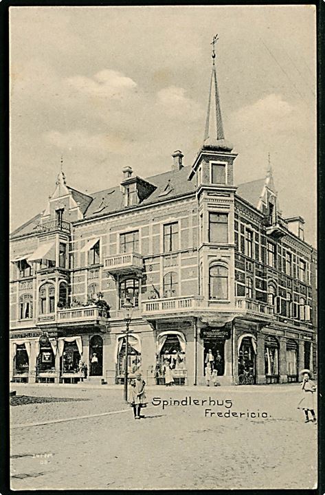 Fredericia, Spindlerhus. Spindler u/no. Reklamekort med fortrykt nytårshilsen sendt lokalt i Fredericia d. 29.12.1909.