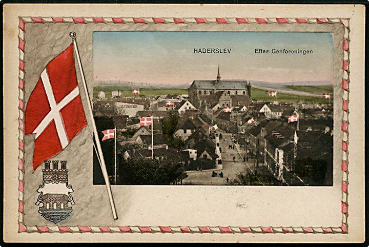 Haderslev efter genforeningen med Vor Frue Kirke og flag. F. Thomsen no. 15.