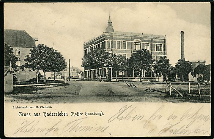 Haderslev, Gruss aus med Café Hansborg. H. Clausen u/no.