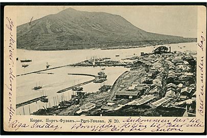 Korea, Port Fousan (Pusan). Russisk postkort no. 20. Anvendt fra Mühlgraben i Lifland 1904.