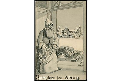 Henrik Larsen: Nisse i bybillede. Julemand med gavesæk ved Viborg Domkirke. Holger Lund u/no. 