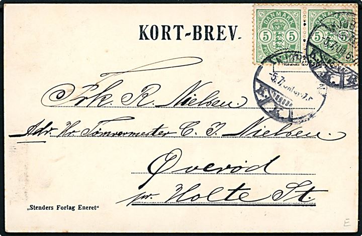 Bud (Svajer) A22 med brev. Kort-Brev fra Stenders u/no. Frankeret til brevporto og sendt fra Kjøbenhavn til Holte 1904.