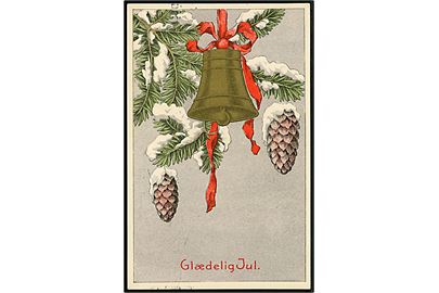 Juleklokke på grangren. Stenders u/no. Julemærke 1917 bundet til kortet. 