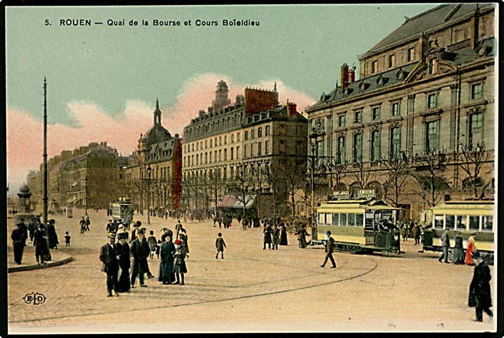 Frankrig, Rouen, Quai de la Bourse med sporvogne. 