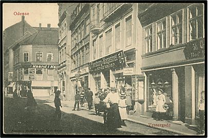 Odense, Vestergade 54 med Flensborg magasinet ved Knud Möller. Reklamekort u/no.