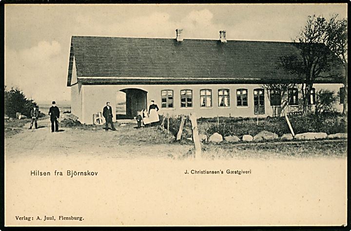 Björnskov, Hilsen fra med J. Christiansen Gæstgiveri. A. Juul no. 57809.