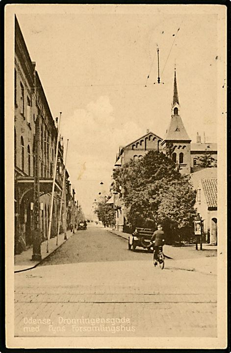 Odense. Dronningensgade med Fyns Forsamlingshus. Stenders Odense no. 255. 