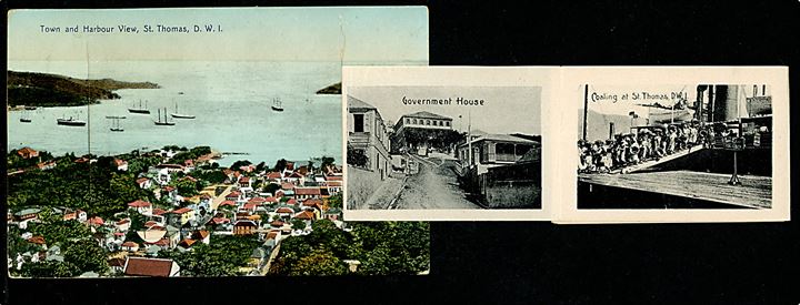 D.V.I., St. Thomas. Town and Harbour med prospektlomme. Lightbourn u/no. Frankeret med 5 bit Fr. VIII i parstykke fra Christiansted d. 27.1.1913 til København, Danmark.