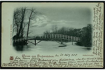 Haderslev, Gruss aus med Süderbrücke i månelys. Reinicke & Rubin no. 604.