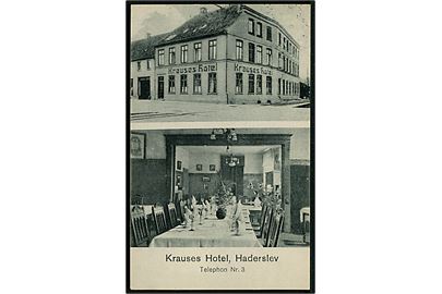 Haderslev, Krauses Hotel med facade og interiør. N. Gaasvig u/no.