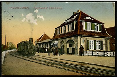 Haderslev, Kleinbahnhof Süderbrücke. W. Schützack no. 17081. Anvendt som ufrankeret soldaterbrevkort umiddelbart før 1. verdenskrig d. 11.7.1914.