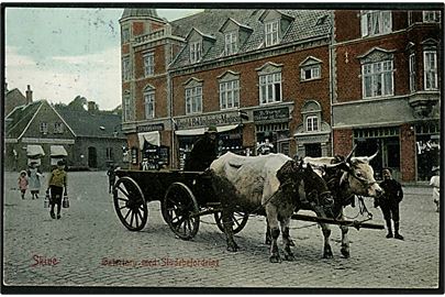 Skive, Østertorv med studebefordring. Warburg no. 1002.