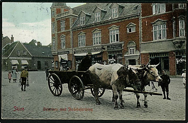 Skive, Østertorv med studebefordring. Warburg no. 1002.