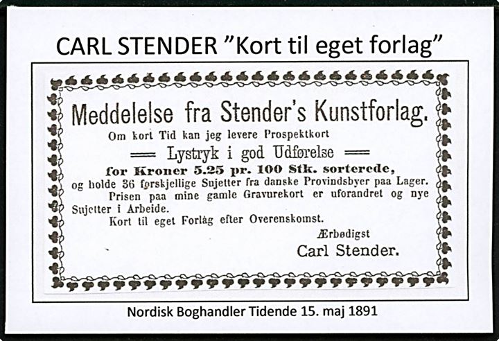 Bornholm med prospekter fra Hammershus, Rø og Ekkodalen. Colbergs Forlag, Rønne U/no. Se DFT nr. 5/2011 vedr. Stenders kort til eget forlag. 