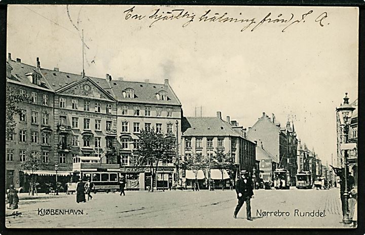 Købh. Nørrebro Rundel med flere sporvogne. Johs. Koren no. 45.