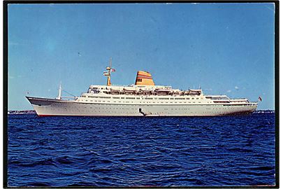 Sagafjord, M/S, Norsk Amerika Linie. Frankeret med 100 øre Europa udg. og stemplet M/S Sagafjord On cruise d. 4.10.1973 til Danmark.