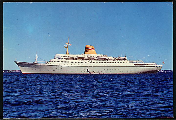 Sagafjord, M/S, Norsk Amerika Linie. Frankeret med 100 øre Europa udg. og stemplet M/S Sagafjord On cruise d. 4.10.1973 til Danmark.