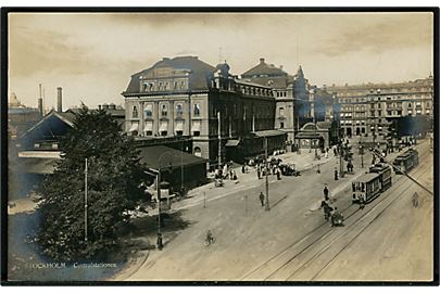 Stockholm, Centralstation med sporvogne. 