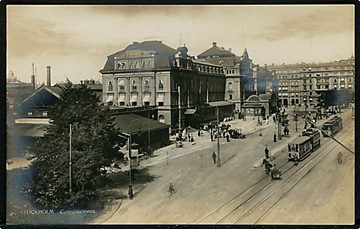 Stockholm, Centralstation med sporvogne. 