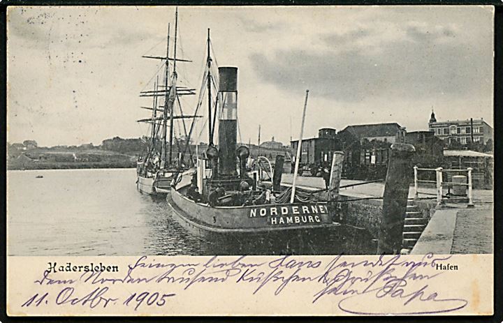 Haderslev, havn med slæbebåd S/S Norderney af Hamburg. M. Glückstadt & Münden no. 20468.