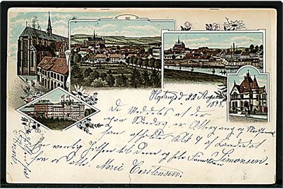 Haderslev, partier med bl.a. kirke og kaserne. U/no. Anvendt fra Hoptrup d. 23.8.1898.