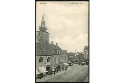 Horsens, Søndergade og Torvet med Horsens Avis og Udstyrsforretning. No. 1894. Tidl. ejerstempel.