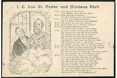 I. C. Christensen hos St. Peter ved Himlens Port. Politisk kort efter Rigsretten d. 17.6.1910. N. Kirk u/no.