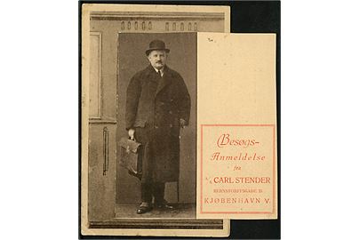 A/S Carl Stender Besøgsanmeldelse - Klapkort med togvogn. Stenders u/no. Frankeret med 7/20 øre Provisorium med perfin C.S. (Carl Stenders Kunstforlag A/S) fra København d. 27.9.1927 til Faaborg.