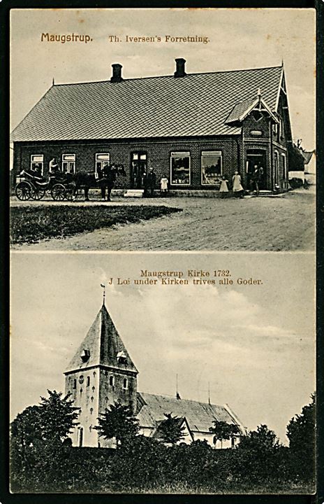 Maugstrup, Th. Iversens forretning og kirke. C.C.Biehl u/no.