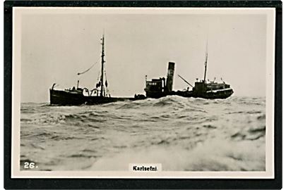 Karlsefni, islandsk damptrawler, Geir & Th. Thorsteinsson, Reykjavik. Westminster Tobacco card no. 47. (5x7½ cm.)