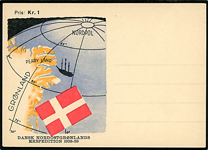 Dansk Nordostgrønlandsekspedition 1938-39. Ubrugt ekspeditions-postkort. 