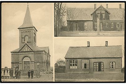 Hasmark ved Otterup. Kirke, Kommune Skole og For Skole. H. Schmidt no. 28348.