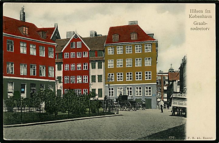 Købh., Graabrødretorv. Carlsbergs Øl vogn ses i siden af kortet. Fritz Benzen no. 45. 