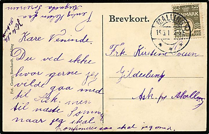 L.D.F. (Landerupgaard Drenge Forbund) opstillet med fane. Forening optaget i FDF i 1916. G. Burcharth no. 708. Sendt lokalt i Malling 191?. BEMÆRK LUKKET RIFT I BUNDEN. 