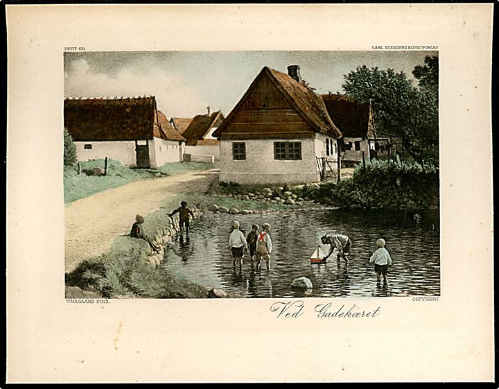 Valdemar Holger V. Rasmussen Magaard: Gadekær på Agersø. Stenders petit no. 131. 14x18 cm. Anvendt som julehilsen 1915.