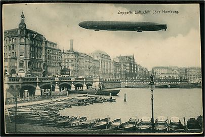 Zeppelin luftskib Hansa (?) over Hamburg. A. Büttner u/no.