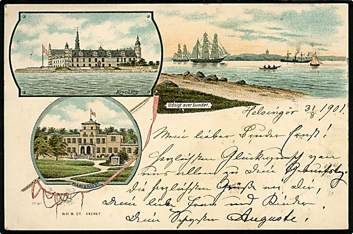 Helsingør, partier med Kronborg, udsigt over Øresund og Marienlyst. Budtz Müller & Co. no. 81.