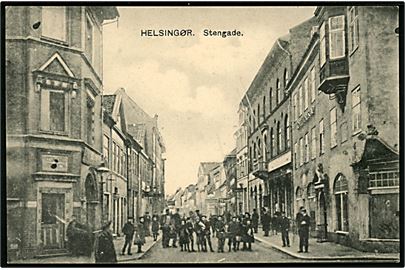 Helsingør, Stengade med bl.a. Jens Møllers Boghandel. S.K.F. (Skandinavisk Kortforlag) no. 4.