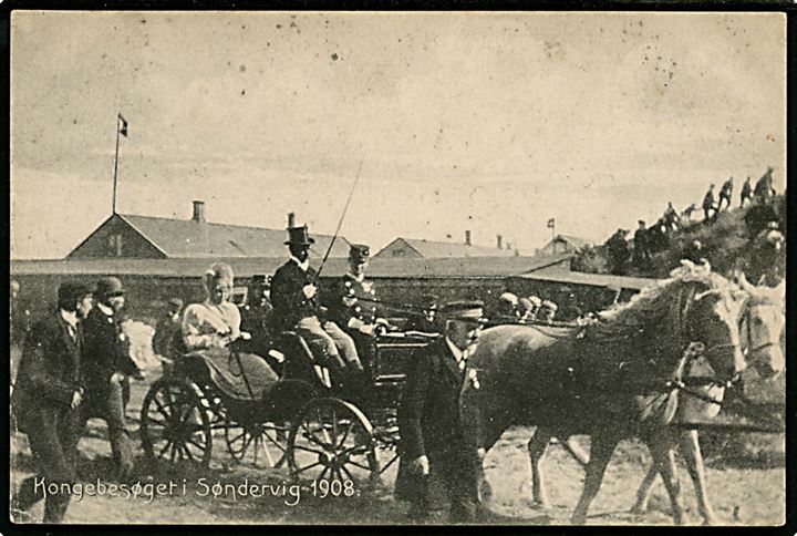 Søndervig, kongeparret i vogn under kongebesøg d. 2.8.1908. N. P. Holm no. 15591.