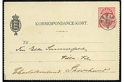 10 øre Våben helsags korrespondancekort dateret Mørkhøj d. 25.9.1903 annulleret med stjernestempel HERLØV til Skovshoved pr. Charlottenlund. Ank.stemplet i Charlottenlund d. 25.9.1903.