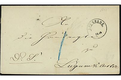 1845. Ufrankeret tjenestebrev mærket D.S. med antiqua 1½ ringsstempel Apenrade. uden dato fra 1845 til Lügumkloster. Påskrevet 1 skilling med blåkridt.