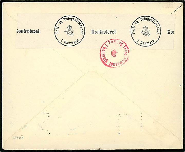 20 øre Chr. X og Julemærke 1943 på brev fra Dansk Skytte Union stemplet Charlottenlund d. 17.12.1943 til Oslo, Norge. Åbnet af dansk censur.