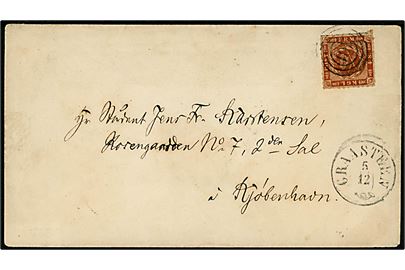 4 sk. Stukken kant på landpostbrev fra Broager med # under mærke annulleret med nr.stempel 101 og sidestemplet antiqua Graasten d. 5.12.1863 til Kjøbenhavn. På bagsiden sort sørge-laksegl (pga. Fr. VIII's død) fra Broager. Brevsamlingssted oprettet i Broager pr. 1.7.1857. Skade på bagklap.