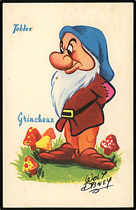 Walt Disney. Gnavpot, fra Snehvide og de syv små dværge. Fransk reklame for “Tobler” chokolade. Georges Lang, Paris u/no.