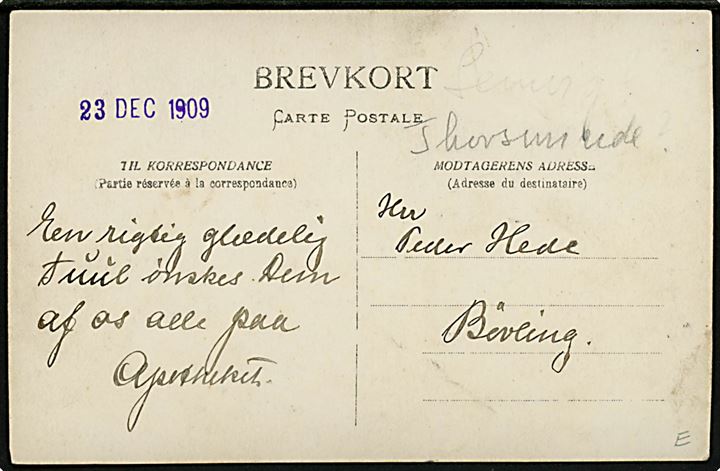 Høftebyggeri ved Vestkysten. Dateret 23.12.1909 til Bøvling. Fotokort u/no.