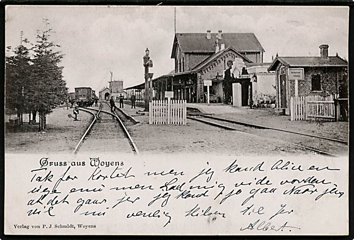 Vojens, Gruss aus med jernbanestation. P. J. Schmidt u/no.