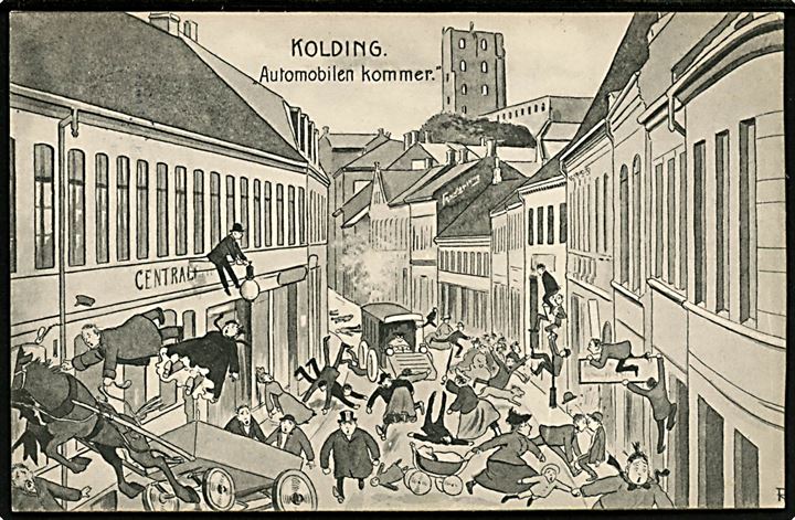 Carl Røgind: Kolding, Automobilen kommer. Stenders no. 5156.