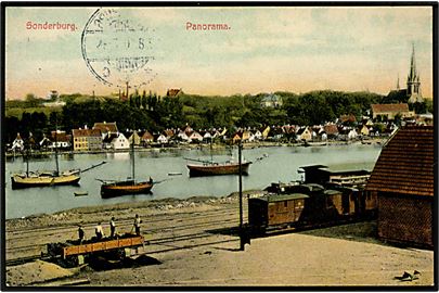 Sønderborg ved havnen med Jernebane stationen. Th. Lau no. 1010.