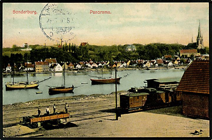 Sønderborg ved havnen med Jernebane stationen. Th. Lau no. 1010.